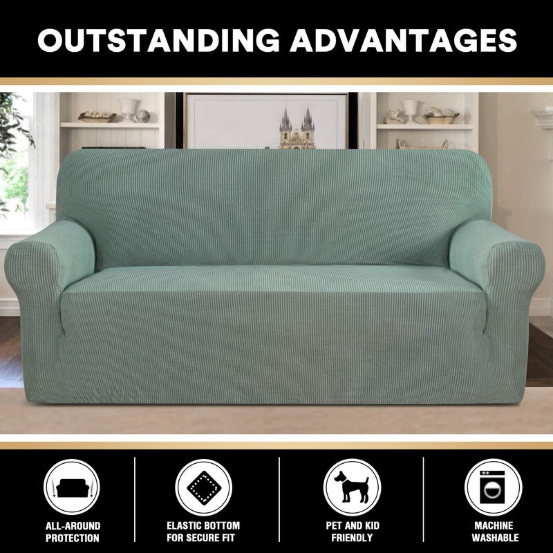 PrinceDeco Stretch Sofa Cover Slipcover Couch Covers for 3 Cushion Couch Furniture Protector Sofa Covers with Non Slip Elastic Bottom Dogs Pet Friendly Fitted (Sofa, Sage) - Image 5
